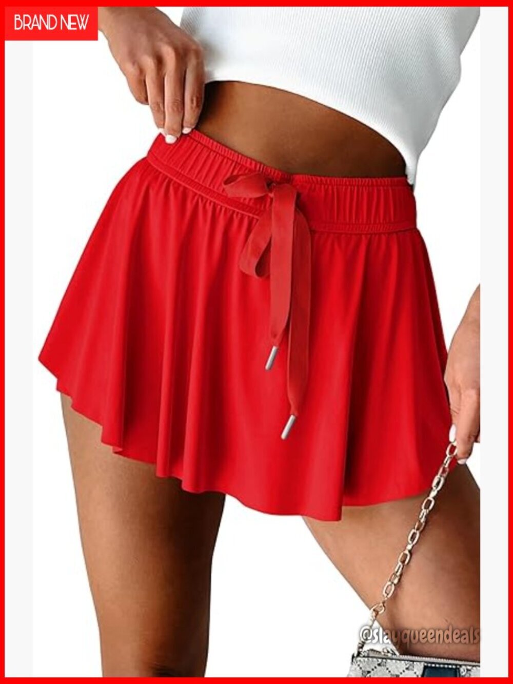 High Waisted Athletic Skort with Drawstring Lined Inner Shorts for Workouts